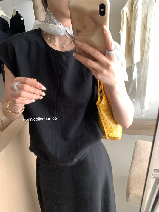 #2028 French Minimalist Linen Coordinates Le Set Décontracté - Black