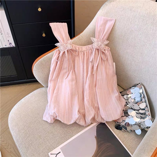 #1031 Sweetheart Bow Square Neck Top w/ Romantic Puff Hem - Pink