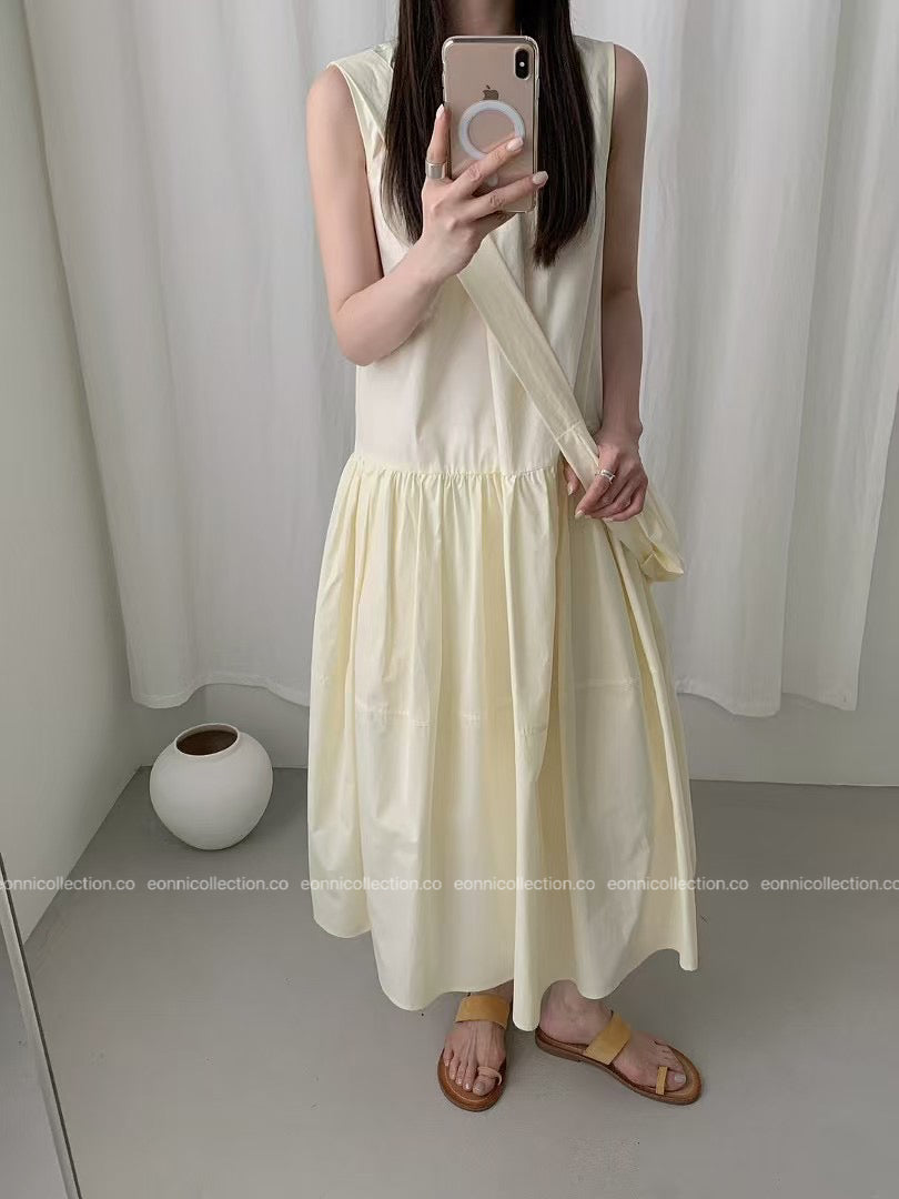 #2097 French Style Loose Fit Cotton Maxi Dress with Crossbody Hobo Bag(3 Colors)