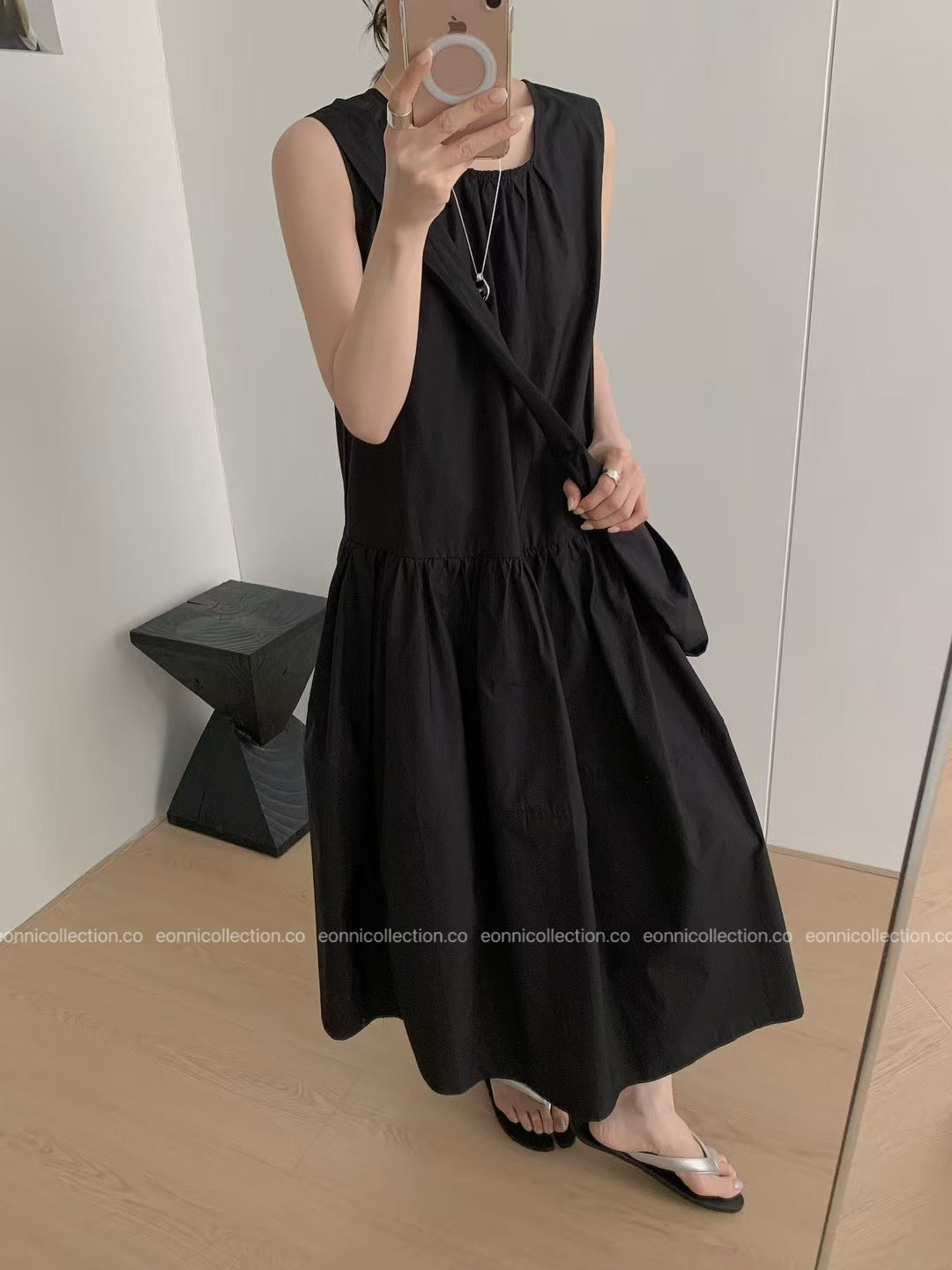 #2097 French Style Loose Fit Cotton Maxi Dress with Crossbody Hobo Bag(3 Colors)