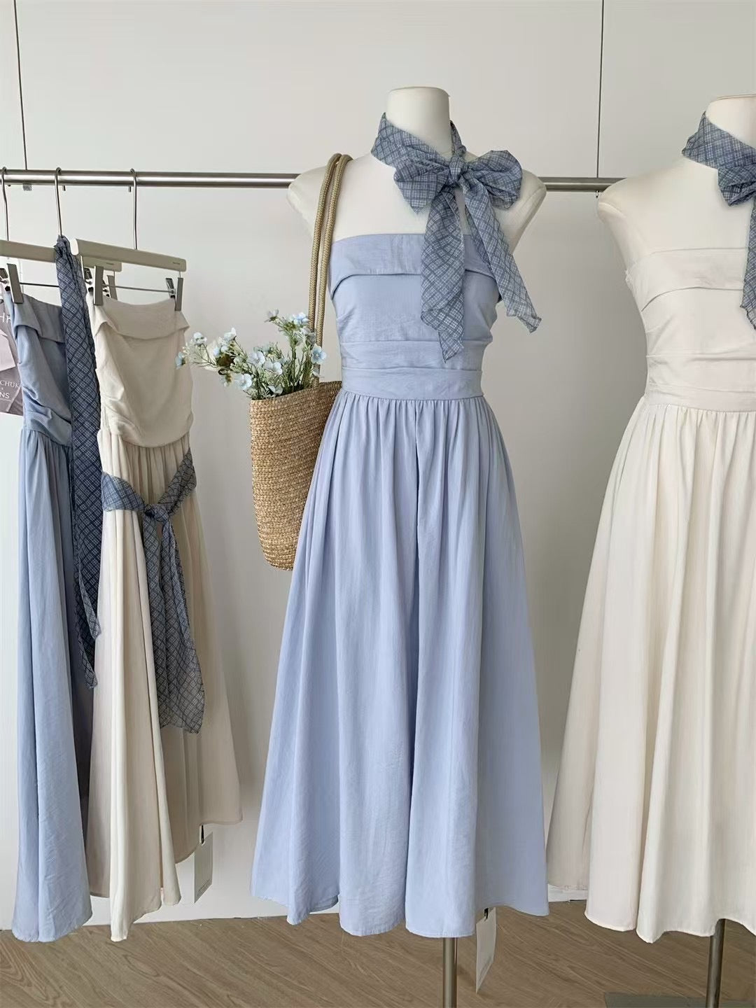 #2023 Elegance Strapless Dress & Scarf Set - Blue
