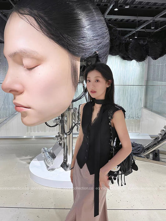 #1065 Runway Inspired Lace Trimmed Blazer Vest