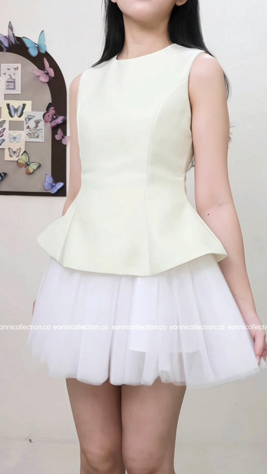 #2046 Glossy Ballet Inspired Dress Layered Tulle & Dramatic Puff Skirt - Yellow