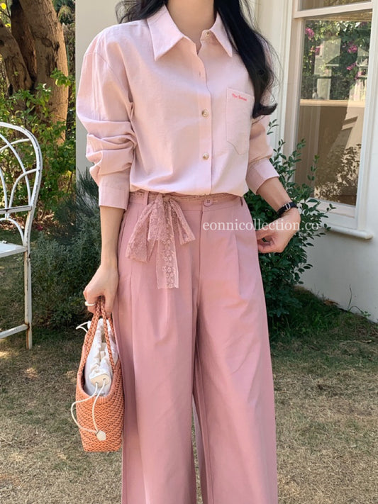 #1029 Embroidered Oversized Long Sleeve Dual-Purpose Shirt Jacket - Pink