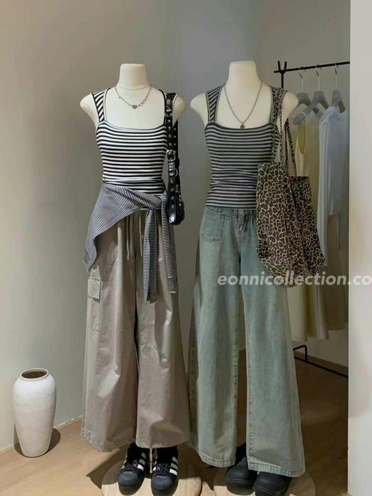 #1022 Striped Square Neck Sleeveless Camisole with Wide Straps