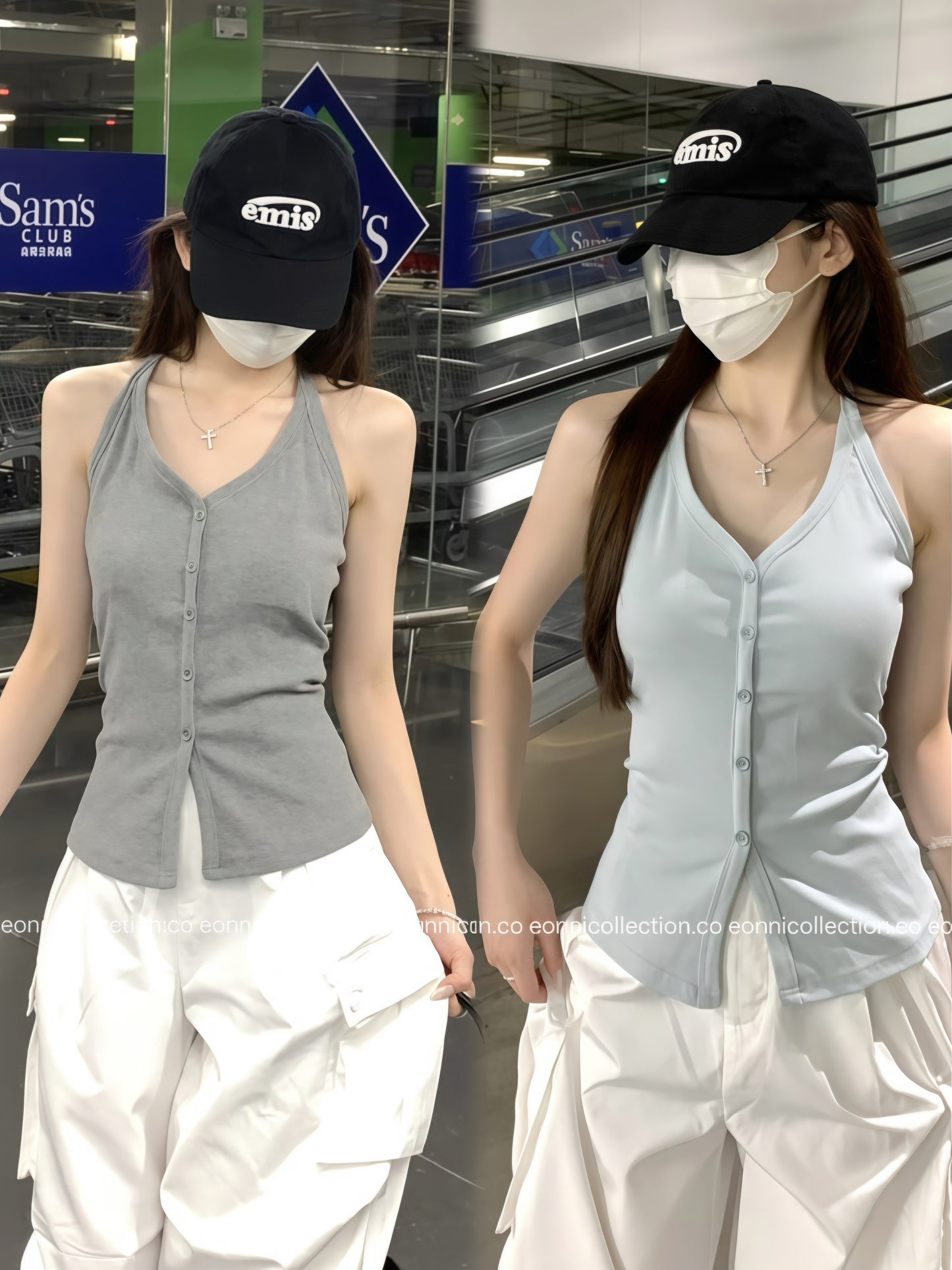 #1084 Padded Sassy Halter Top - Grey