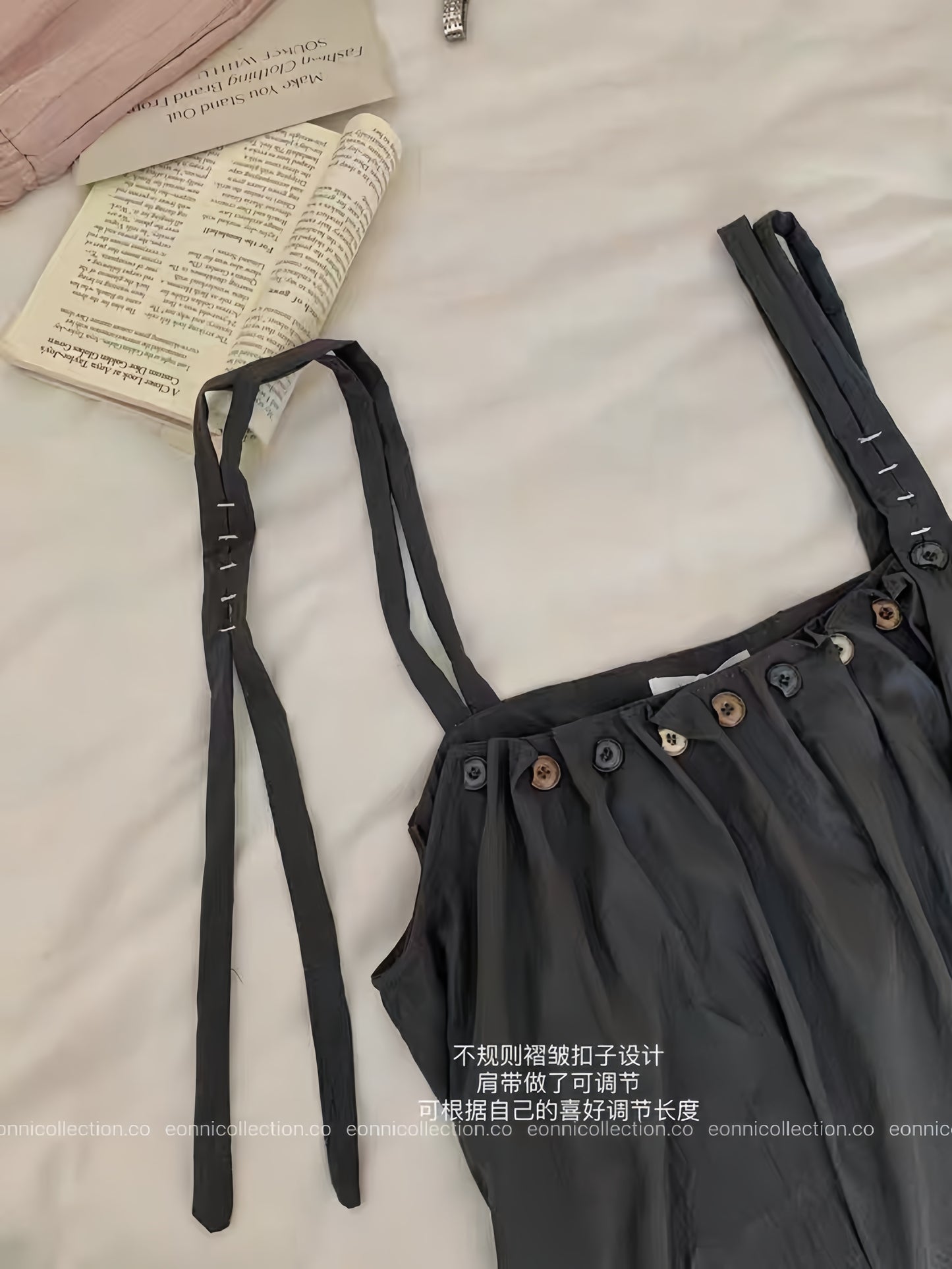 #2090 Harajuku Chic Straps Pinafore + Cropped Cotton Tee Set