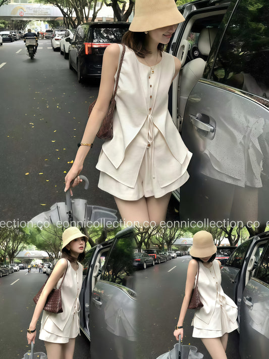 #2100 Linen Two Piece Set in Old Money Aesthetic