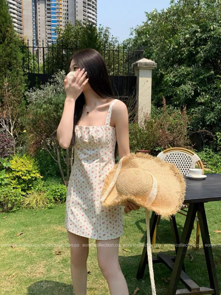 #2066 French Floral Spaghetti Strap Sundress(2 Colors)