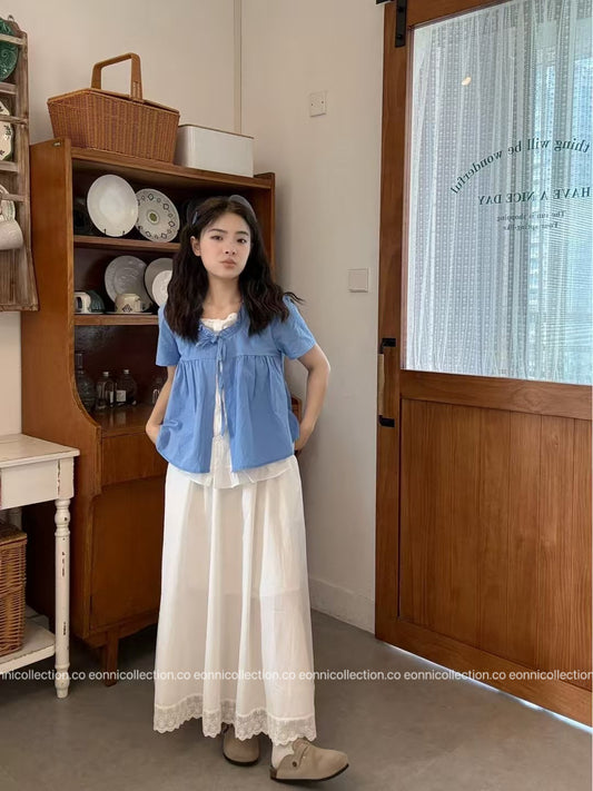 #1078 Mock Layer Blouse With Cascading Ruffle & Relaxed Silhouette(2 Colors)