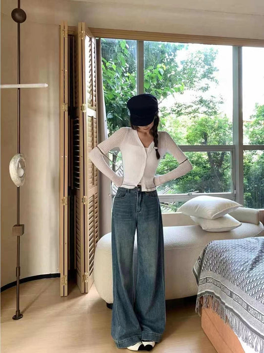 #3013 Vintage High-Waisted Wide-Leg Denim Pants
