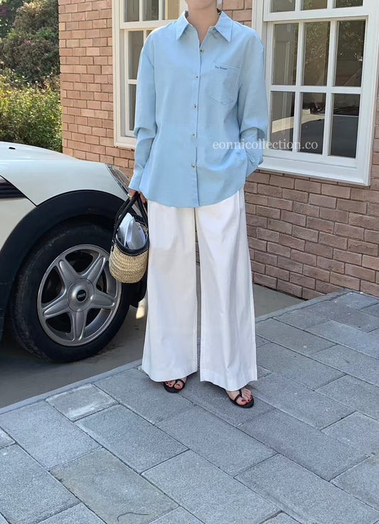 #1029 Embroidered Oversized Long Sleeve Dual-Purpose Shirt Jacket - Blue