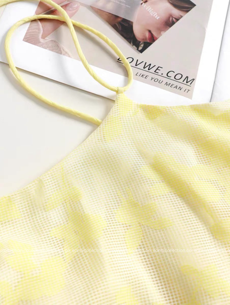 #2099 Zhao Lusi Inspired Yellow Floral Camisole Puff Dress Top