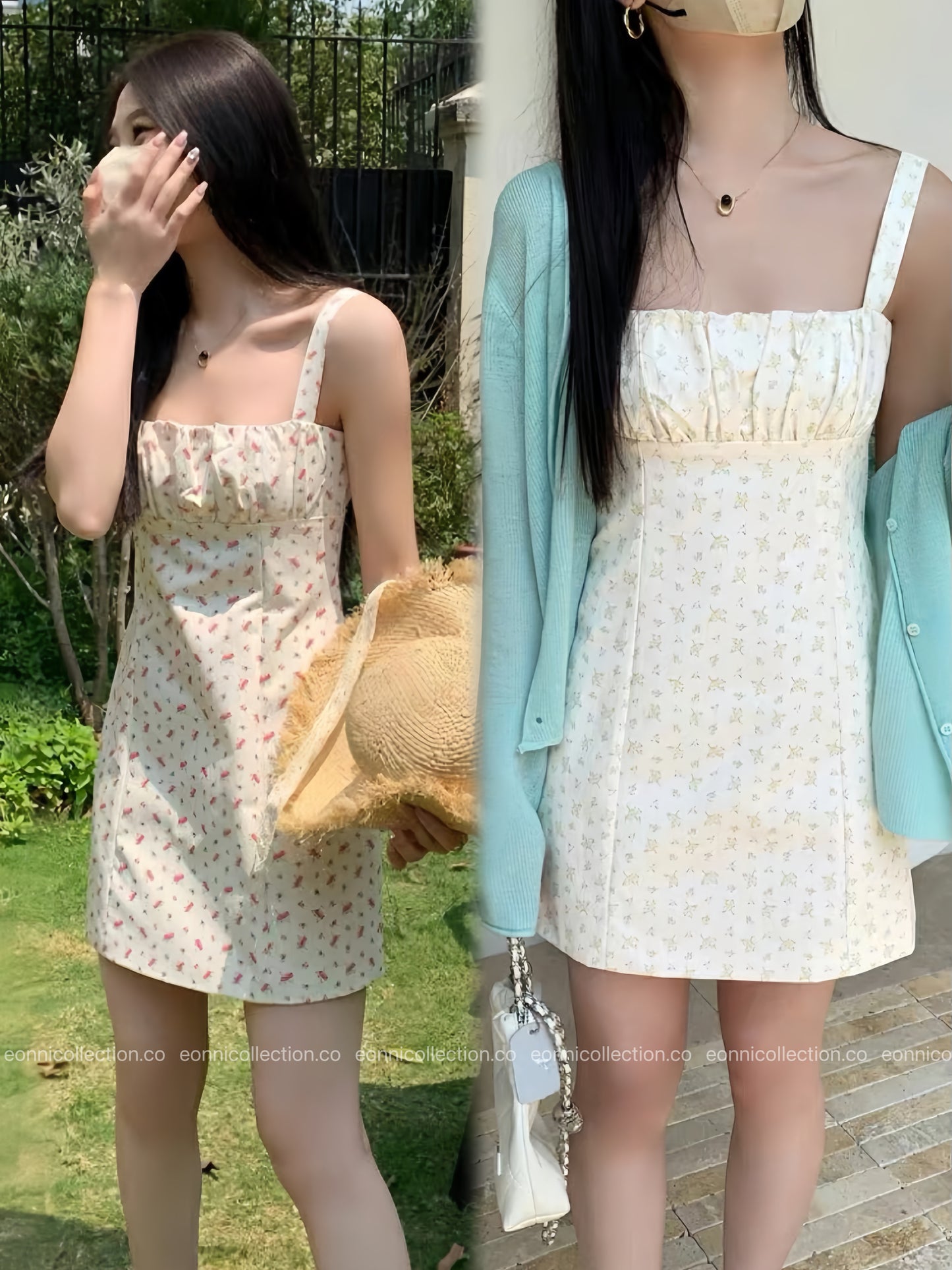 #2066 French Floral Spaghetti Strap Sundress(2 Colors)