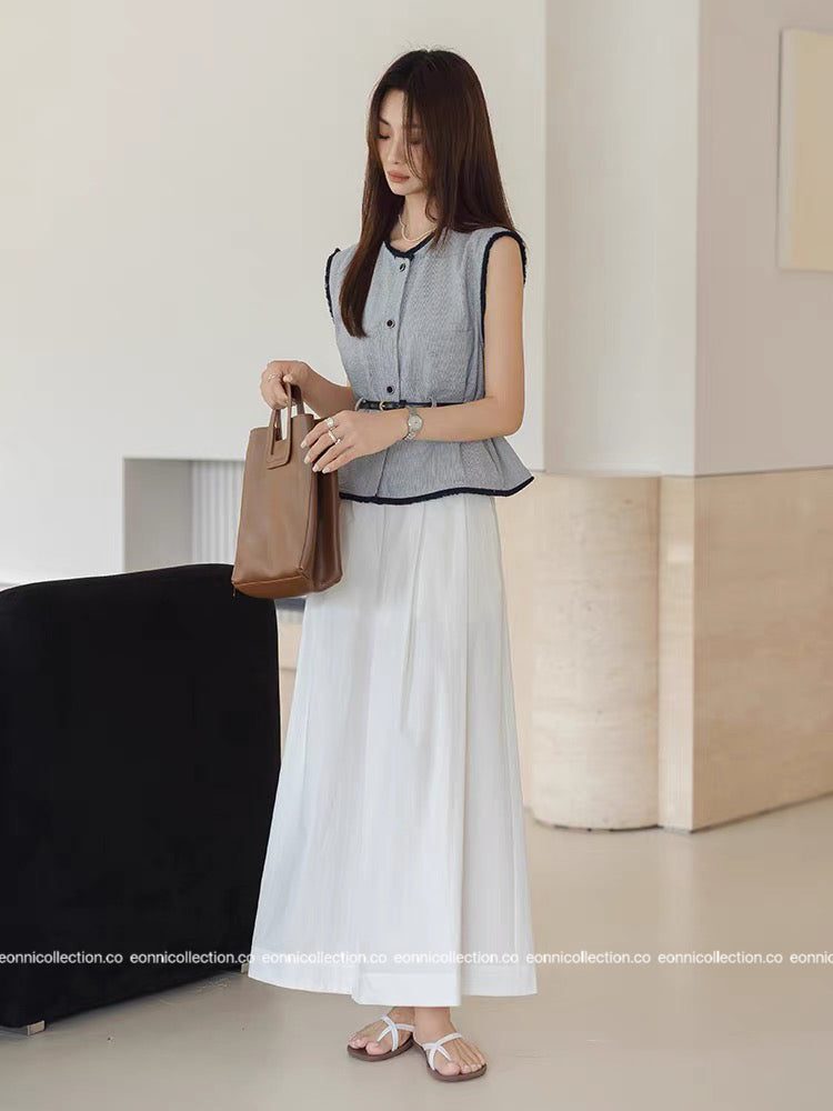 #1092 Chanel Colorblock Vest Raw Edging with Belt (2 Colors)