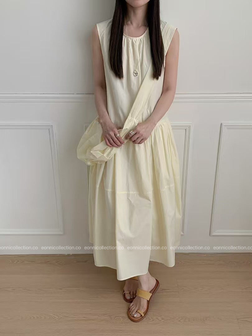 #2097 French Style Loose Fit Cotton Maxi Dress with Crossbody Hobo Bag(3 Colors)