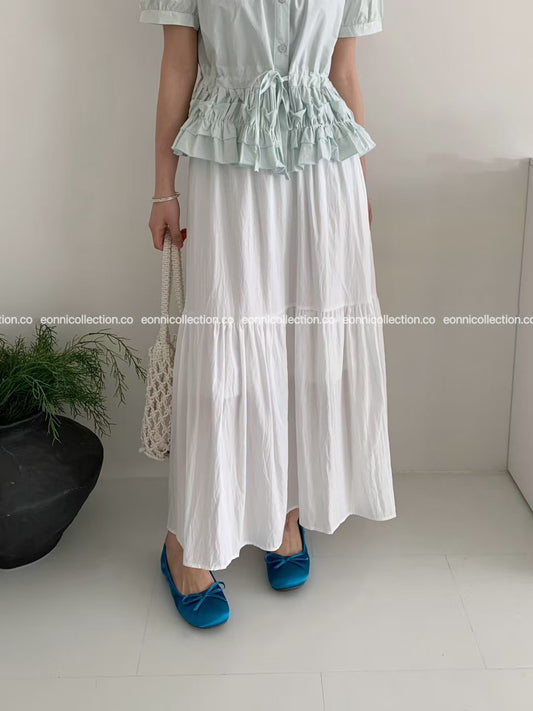 #3022 Elasticized High Waisted Cotton A Line Skirt - White