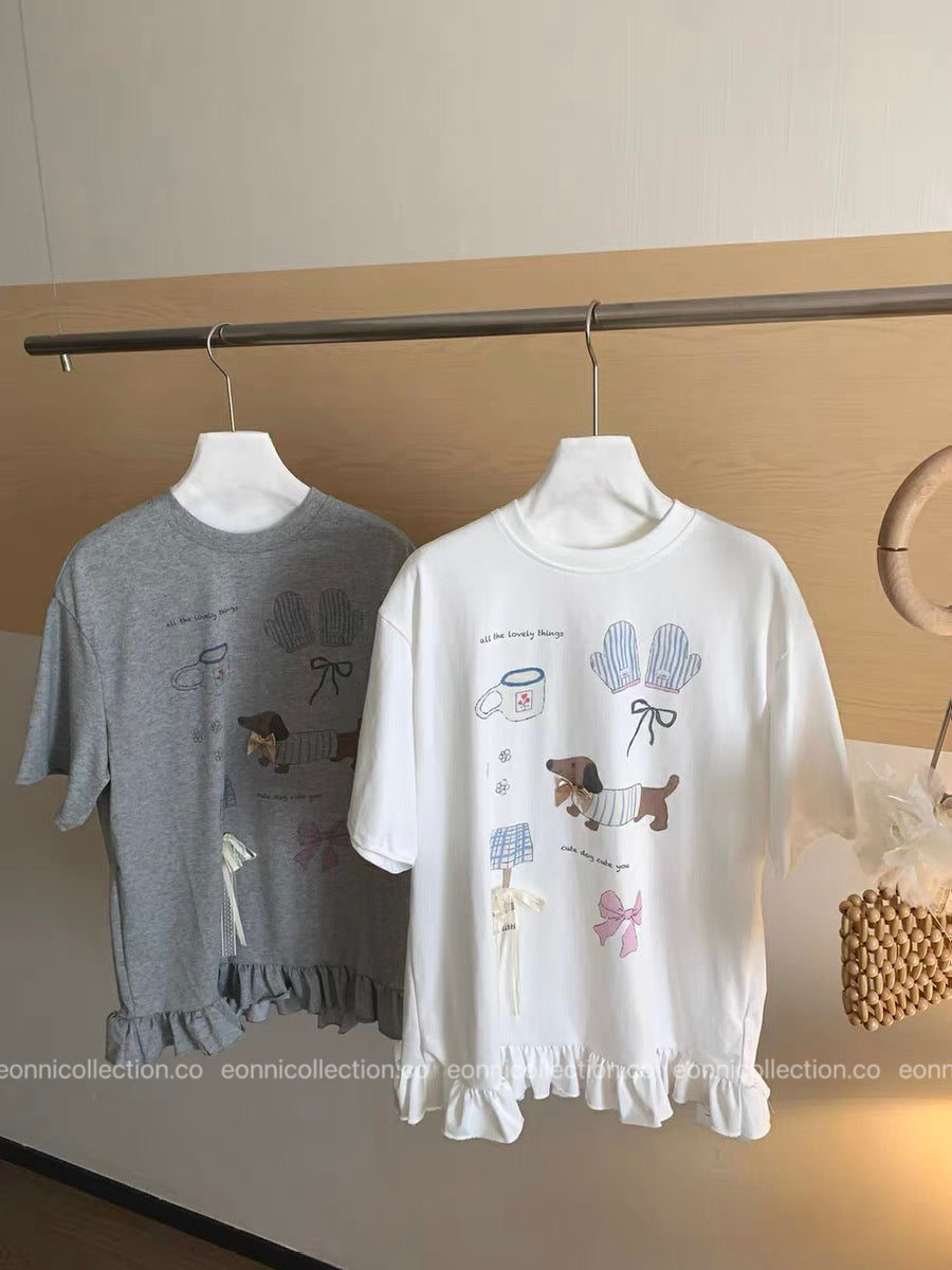 #1067 Korean Streetwear Graphic Tee Edgy Dachshund Print(2 Colors)