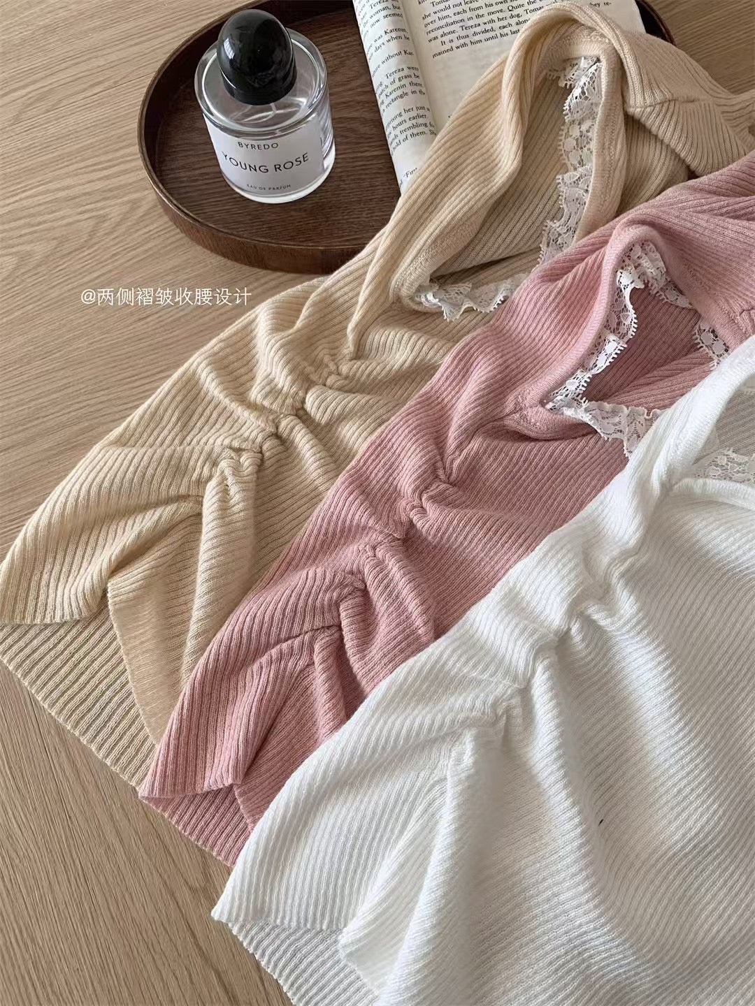 #1098 Crochet Top with Lace Inserted Cuffs(3 Colors)