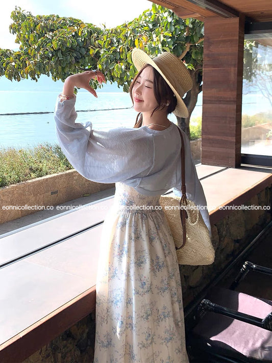 #1071 Linen Blend Cooling Knit Sun Protective Cropped Bolero Cardigan - Blue