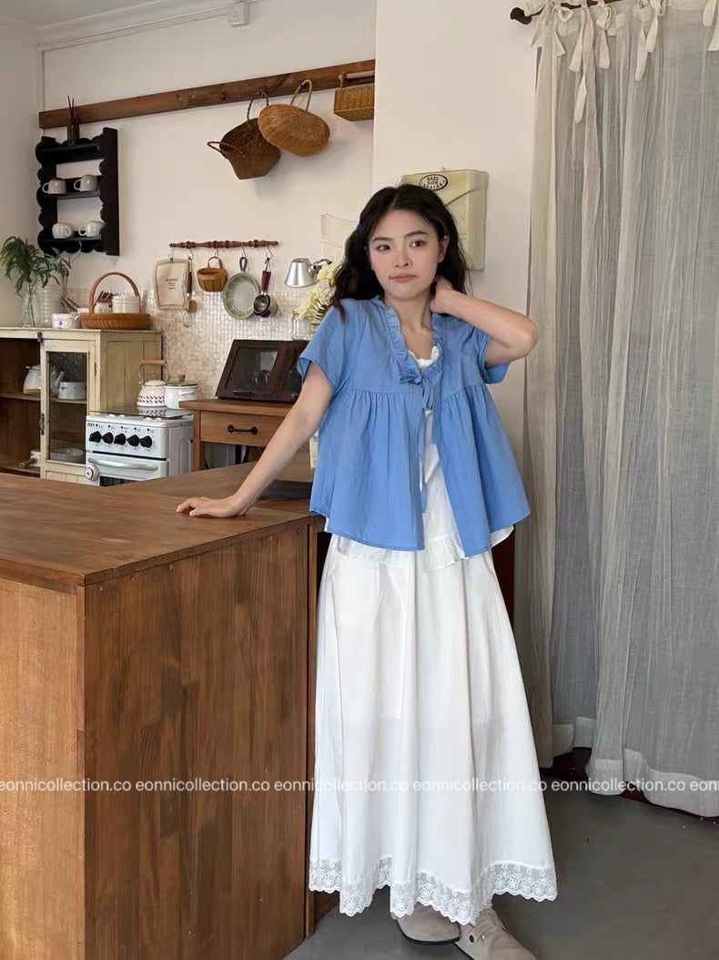 #1078 Mock Layer Blouse With Cascading Ruffle & Relaxed Silhouette(2 Colors)