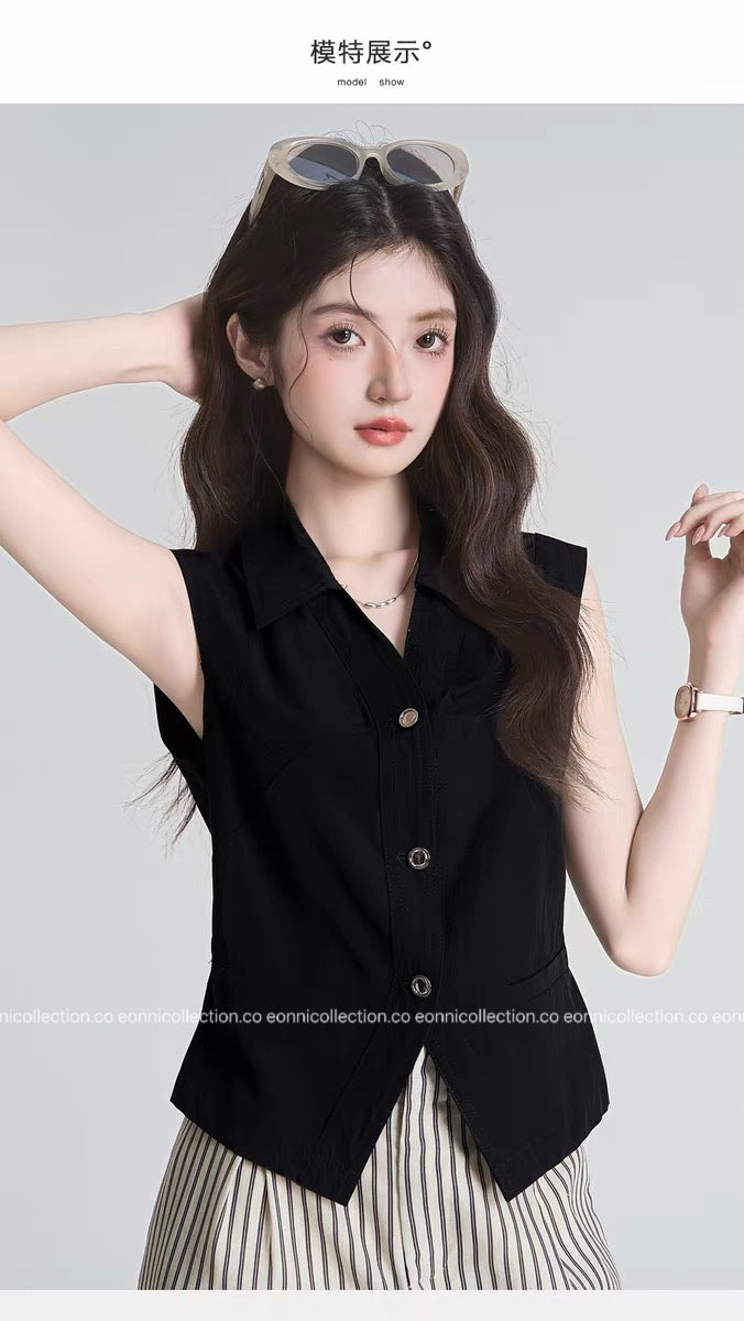 #1093 French Minimal Vest Style Blouse(2 Colors)