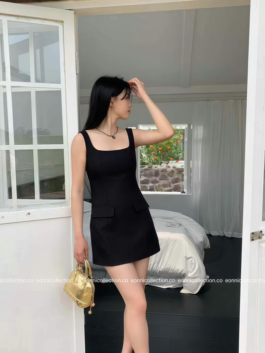 #2063 Korean Indie Minimalist Spaghetti Strap Suiting Dress(2 Colors)