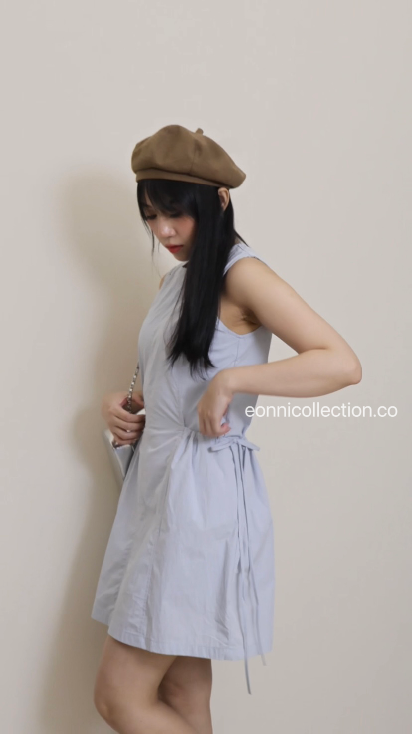 #2030 Korean Style Drawstring Pocket Tank Dress - Blue