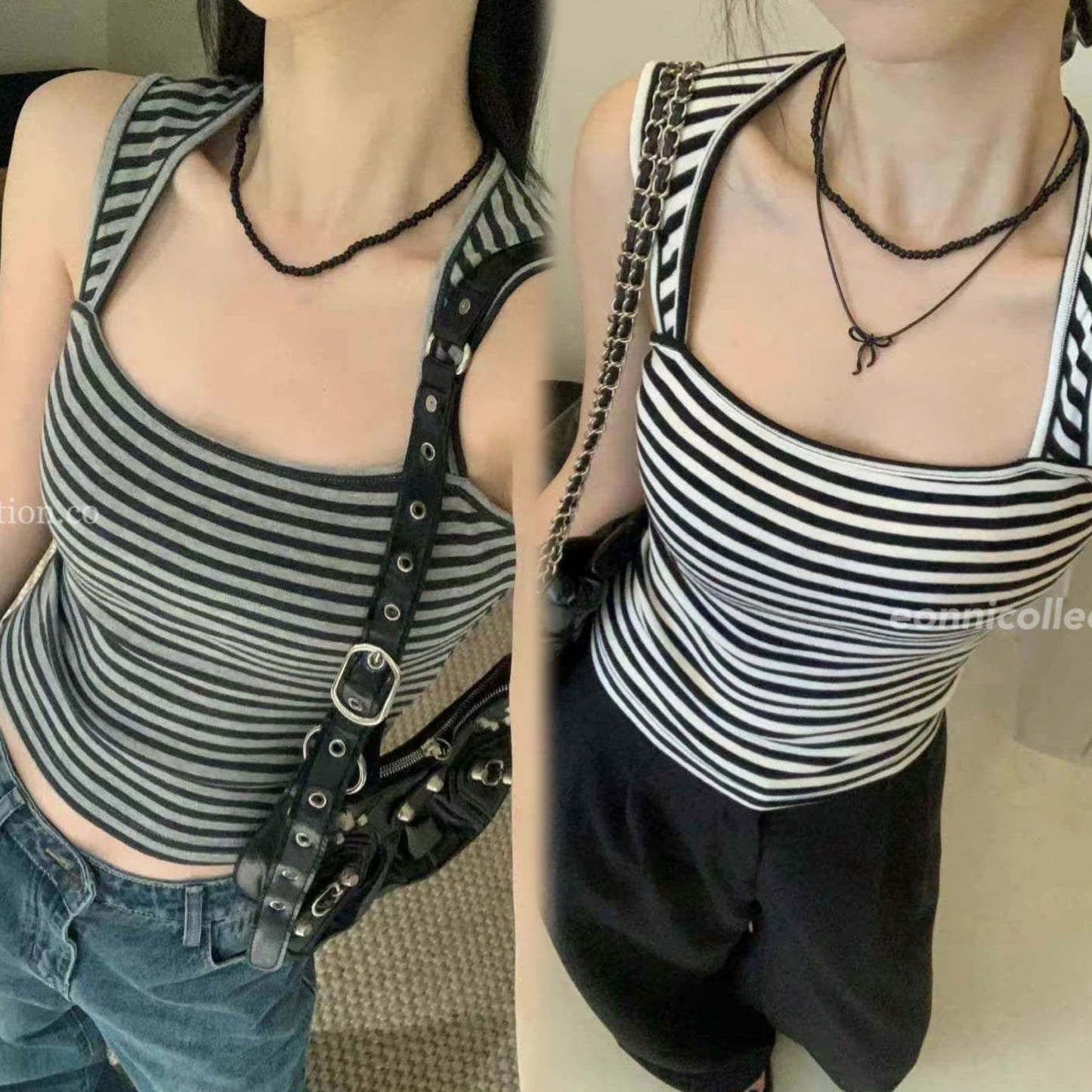 #1022 Striped Square Neck Sleeveless Camisole with Wide Straps
