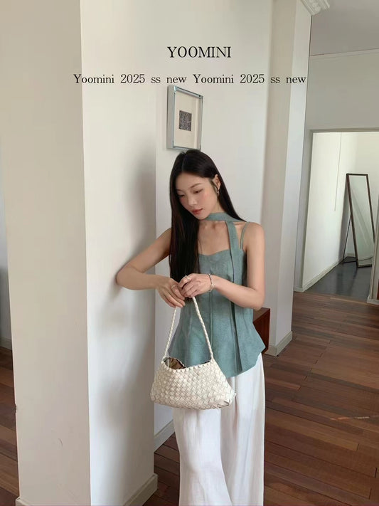 #1033 Parisian-Inspired Chic Strappy Elegance w/ Ribbon Halter