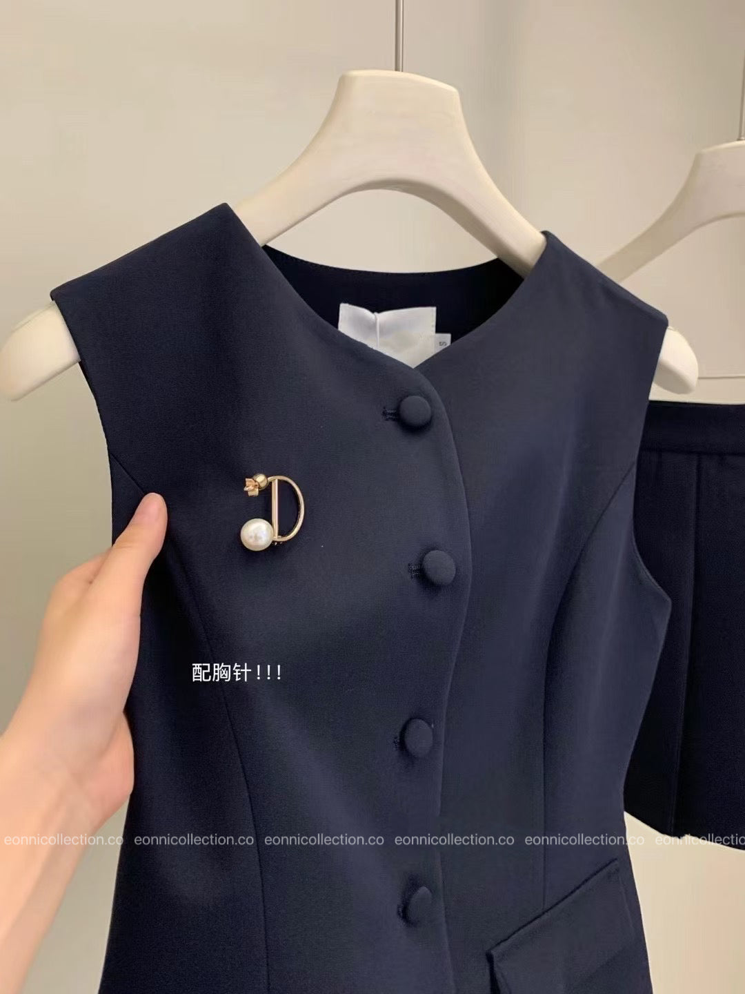 #2098 Modern Sophisticated Vest & Pleated Skirt Set with Brooch