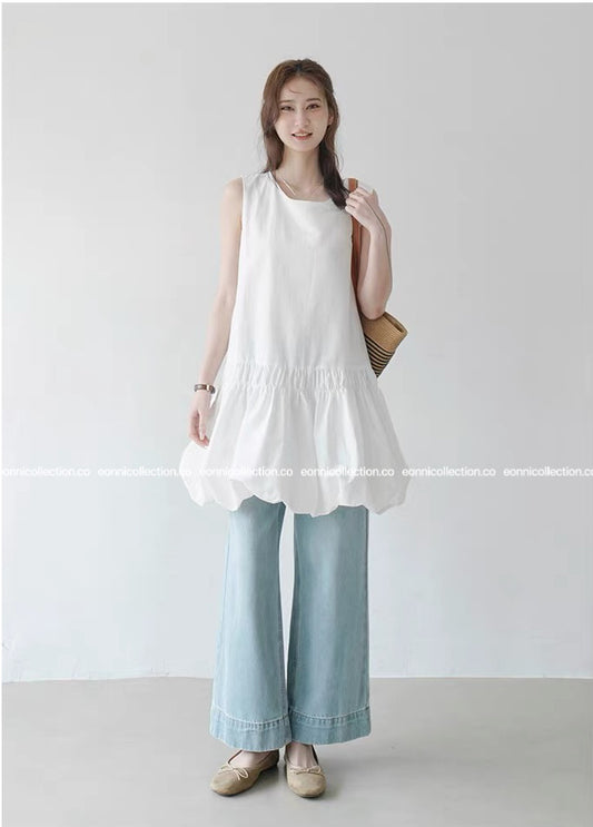 #2055 Casual Bloom Sundress & Matching Hair Tie Set - White