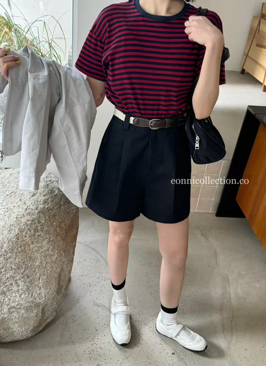 #3009 A Lined Shorts w/ Woven Waistband - Black