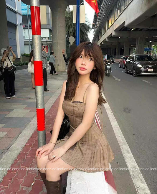 #2060 Vintage British Striped Strappy Blazer Dress(2 Colors)