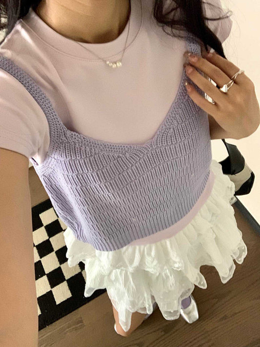 #1038 Layered Cut-Out Knit Top - Purple