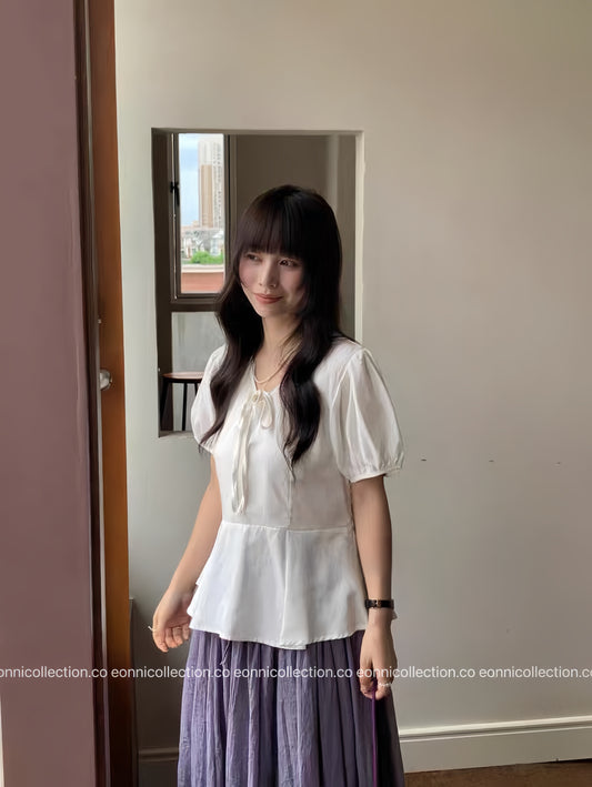 #1073 Breathable Tencel Linen Blend V Neck Top With Ruffled Hem(3 Colors)