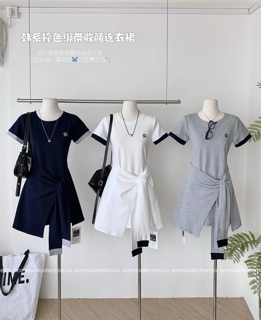 #2086 Preppy Cotton Tee Dress with Subtle Embroidery(3 Colors)