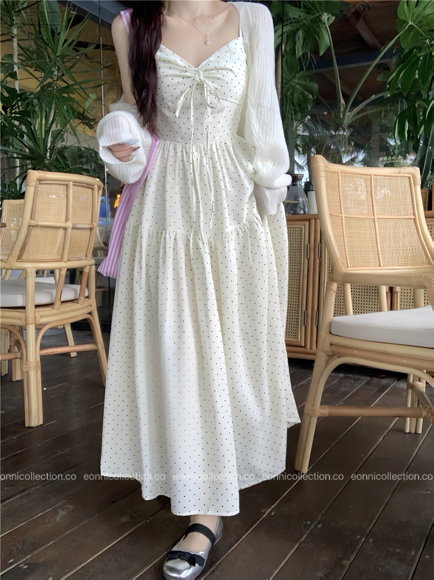 #2073 Polka Dot Spaghetti Strap Dress