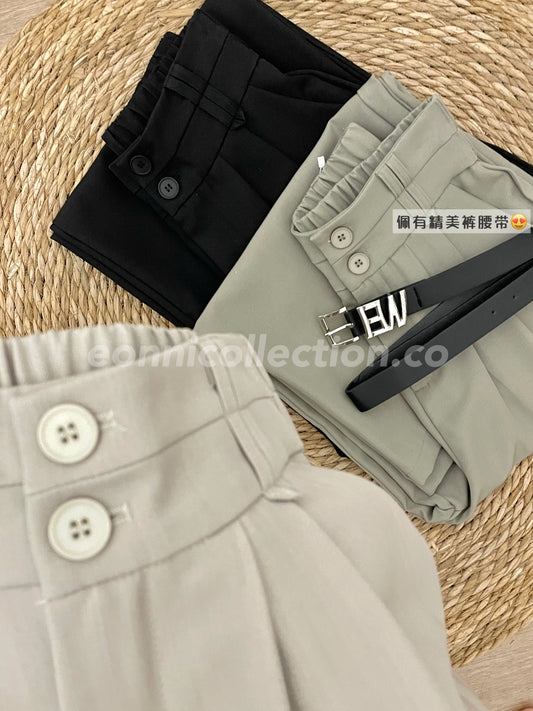 #3010 Tailored Wide-Leg Pants with Pleated Front & Belt (3 Colors)