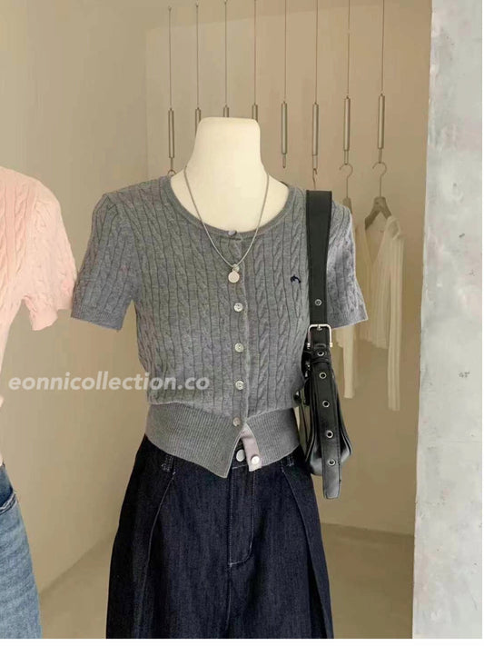 #1009 Lightweight Cable Knit Cardigan with Embroidery -(3 Colors)