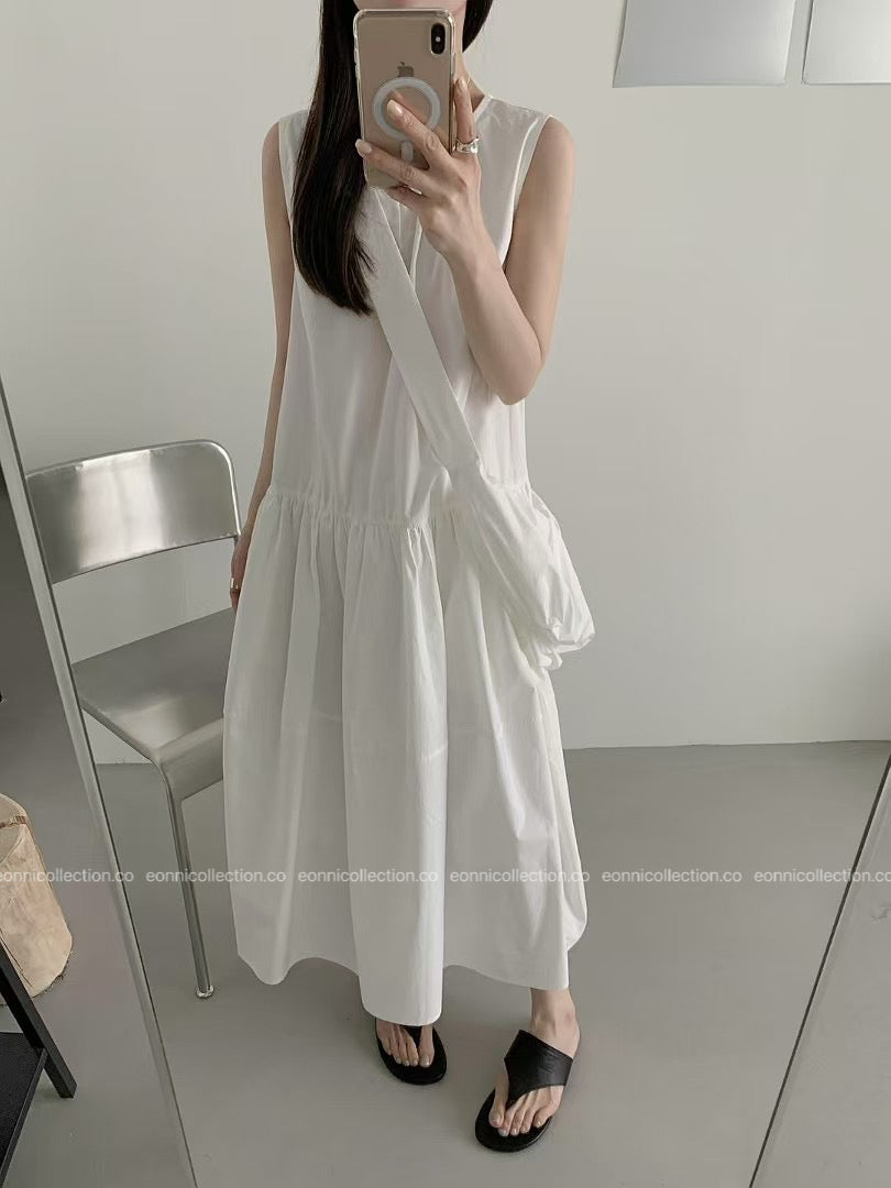 #2097 French Style Loose Fit Cotton Maxi Dress with Crossbody Hobo Bag(3 Colors)