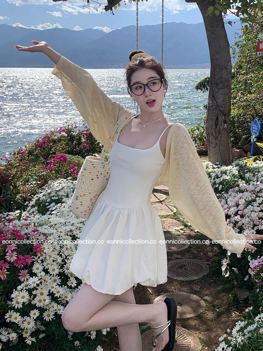#1071 Linen Blend Cooling Knit Sun Protective Cropped Bolero Cardigan - Yellow