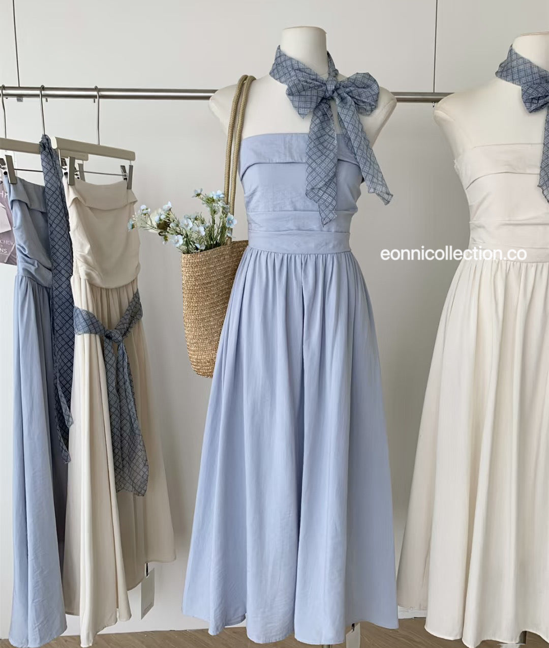 #2023 Elegance Strapless Dress & Scarf Set - Blue