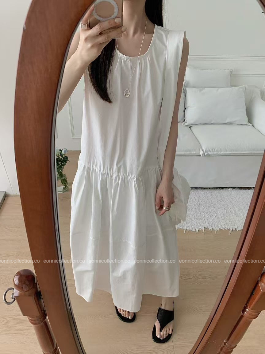 #2097 French Style Loose Fit Cotton Maxi Dress with Crossbody Hobo Bag(3 Colors)