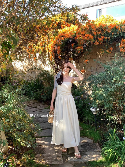 #2023 Elegance Strapless Dress & Scarf Set - Beige