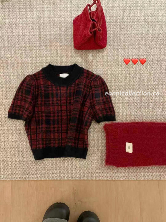 #1016 Vintage Checkered Knit Crop Top