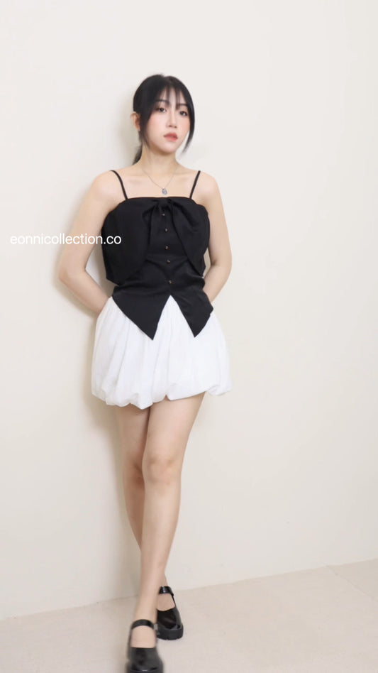 #1036 Elegant Bow Neckline Slim Top - Black