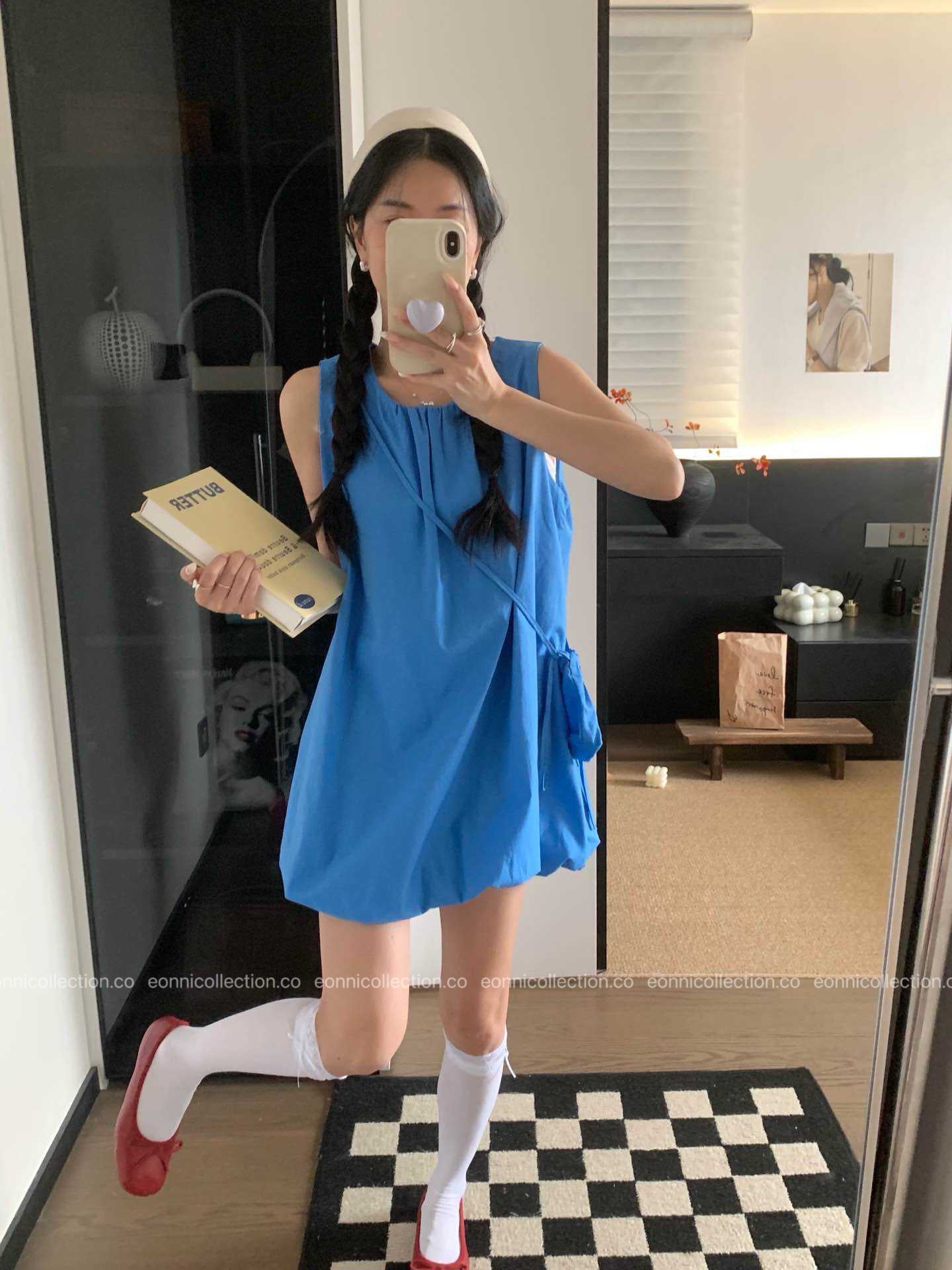 #2093 Blouson Dress with Small Bag(4 Colors)