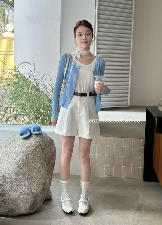 #3009 A Lined Shorts w/ Woven Waistband - White