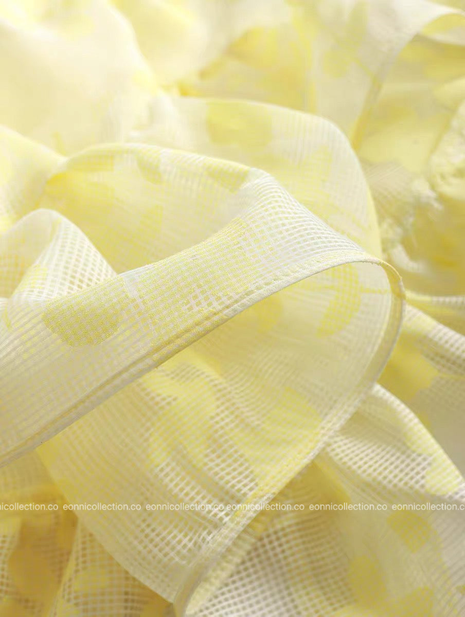 #2099 Zhao Lusi Inspired Yellow Floral Camisole Puff Dress Top